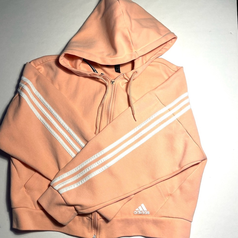 Adidas over sized, cropped, zipper, hooded sweatshirt. Medium - Picture 13 of 13